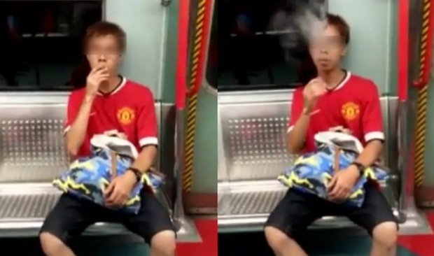 หน้ามืน!!! หนุ่มสูบบุหรี่บนรถไฟฟ้าไม่แคร์สายตาชาวบ้าน!!!