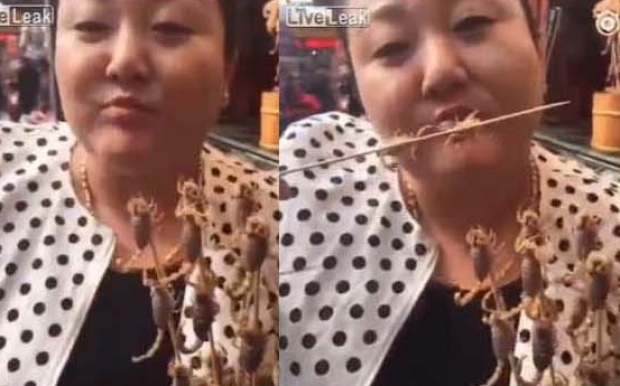 ยี้ขนลุก!! กินได้ไงอะ..หญิงจีนโชว์กินแมงป่องตัวเป็นๆ