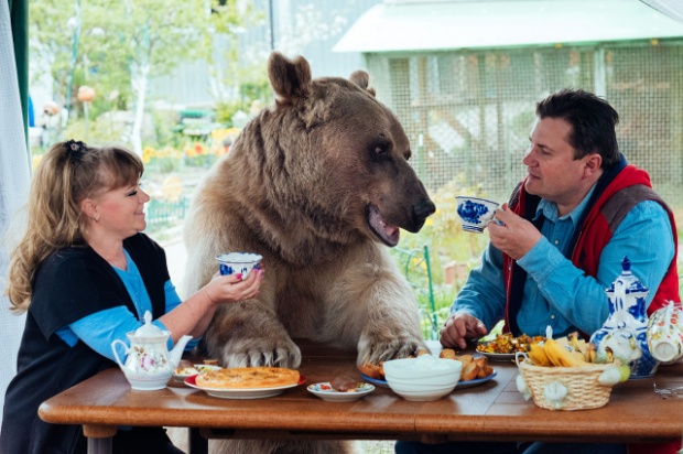 คลิปอมยิ้ม!คู่รักรัสเซียเลี้ยงหมีกินอยู่เยี่ยงมนุษย์