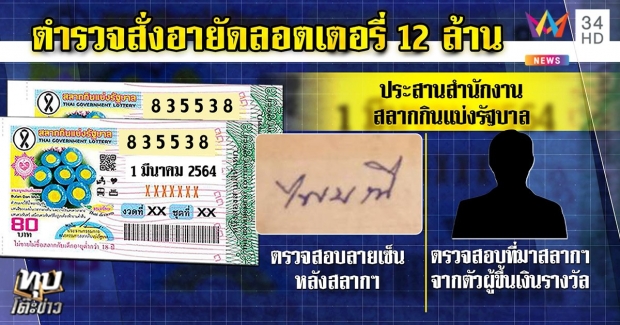 ฟันแล้ว! หวย 12 ล้านเป็นของใคร ตร.สั่งอายัดสลากเจ้าปัญหา (คลิป)